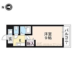 トゥルー西ノ京 2階1Kの間取り