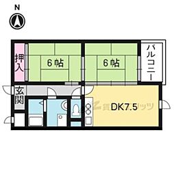 阪急京都本線 大宮駅 徒歩10分の賃貸マンション 3階2DKの間取り