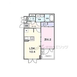 ブルックIII 2階1LDKの間取り