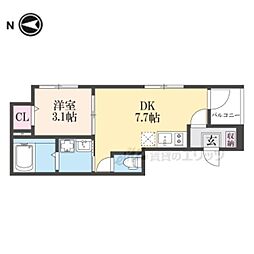 JR山陰本線 円町駅 徒歩7分の賃貸アパート 3階1DKの間取り