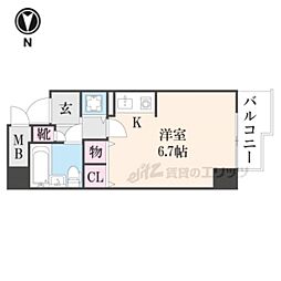 スカイノブレ京都四条大宮 4階ワンルームの間取り