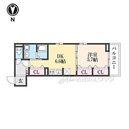 梅津東構口町アパート 2階1DKの間取り