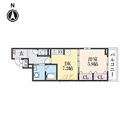 梅津東構口町アパート 203 2階1DKの間取り