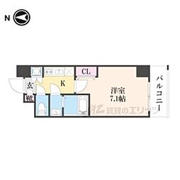 アドバンス京都デタンデュ 6階1Kの間取り