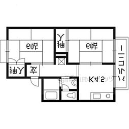 セジュールマミＡ 2階2DKの間取り
