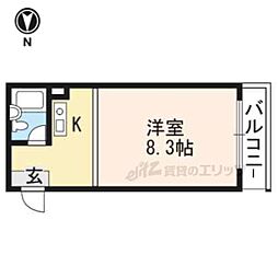 サンウイング桂 1Kの間取図画像