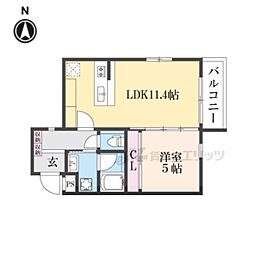 THE BRIGHT RESIDENCE 京都東寺 208 1階1LDKの間取り