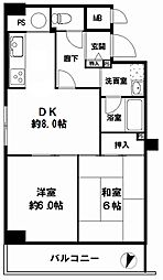 ネオハイツ西長堀 2DKの間取図画像