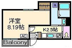 テラス・六町 1階1Kの間取り