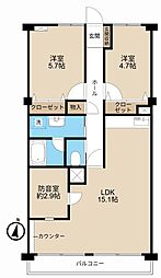 コープ野村浦和1号棟 2SLDKの間取図画像