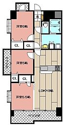 ニューリバー八幡 3LDKの間取図画像
