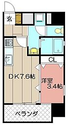 レクオス朋 1DKの間取図画像