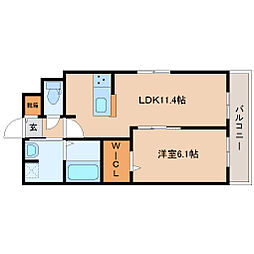 近鉄橿原線 平端駅 徒歩10分の賃貸アパート 3階1LDKの間取り