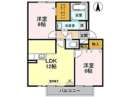 カームヒルズE 2LDKの間取図画像