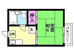 四方田ハイツB 1Kの間取図画像