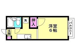 コーポ西原 1Kの間取図画像