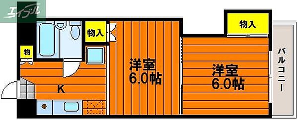 岡山県岡山市北区北方1丁目(賃貸マンション2K・5階・32.20㎡)の写真 その2