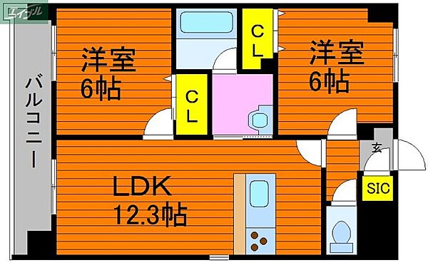 岡山県岡山市北区柳町1丁目(賃貸マンション2LDK・9階・53.86㎡)の写真 その2