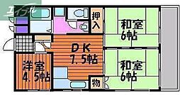 JR山陽本線 岡山駅 徒歩10分の賃貸マンション 6階3DKの間取り
