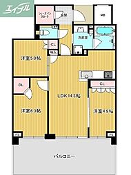 ライオンズタワー岡山千日前 3LDKの間取図画像