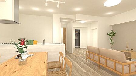 家族との会話が弾む、対面式キッチン※画像は完成予定パースです。家具・小物等はCG加工によるイメージのため販売価格に含みません。