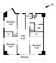 ROSETOWER元今泉 3LDKの間取図画像