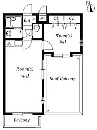 城木館 4階1LDKの間取り