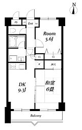 ロイヤルプレステージ 3階2DKの間取り