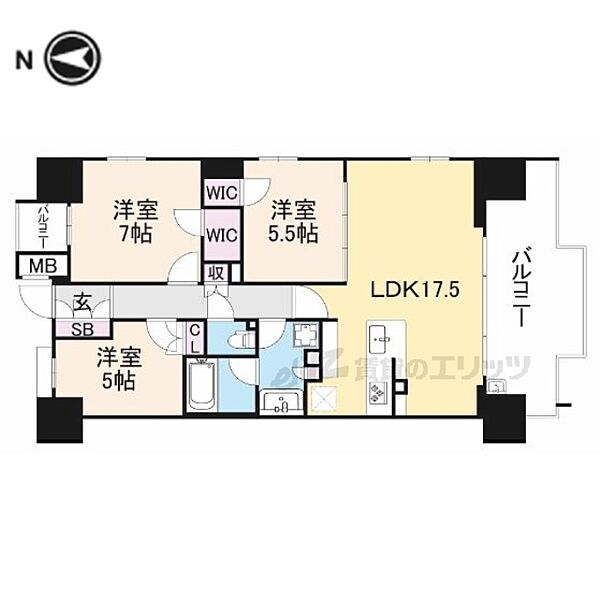 クレヴィア長岡天神 ｜京都府長岡京市天神１丁目(賃貸マンション3LDK・7階・75.89㎡)の写真 その2