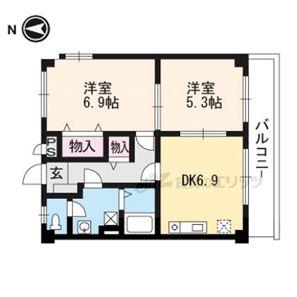 ティープラント 301｜京都府京都市伏見区下鳥羽西芹川町(賃貸マンション2DK・3階・46.37㎡)の写真 その2