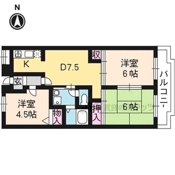 ローレルコート五番館 202｜京都府長岡京市開田４丁目(賃貸マンション3DK・2階・55.05㎡)の写真 その2