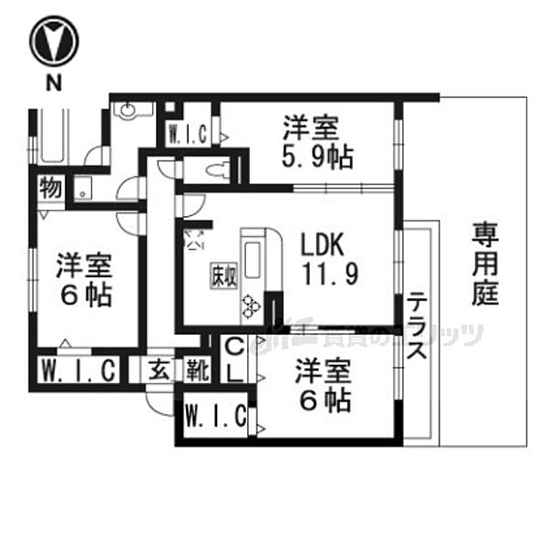 メゾン・カナール 108｜京都府京都市伏見区羽束師鴨川町(賃貸アパート3LDK・1階・74.32㎡)の写真 その2