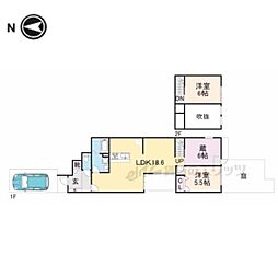 阪急京都本線 桂駅 徒歩8分の賃貸一戸建て 1階2LDKの間取り