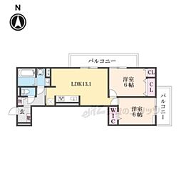 GRAMM奥海印寺EAST 2階2LDKの間取り