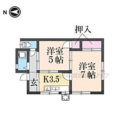 阪急嵐山線 松尾大社駅 徒歩20分の賃貸一戸建て 1階2Kの間取り
