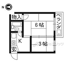 阪急京都本線 桂駅 徒歩15分の賃貸アパート 1階2Kの間取り