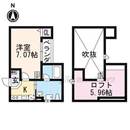 ウエストヴィレッジII 2階1Kの間取り