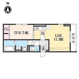 近鉄京都線 竹田駅 徒歩10分の賃貸アパート 1階1LDKの間取り