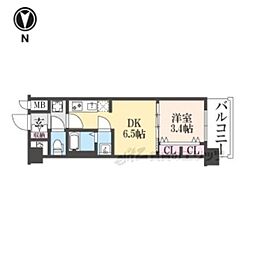 プレサンス十条凛華 2階1DKの間取り