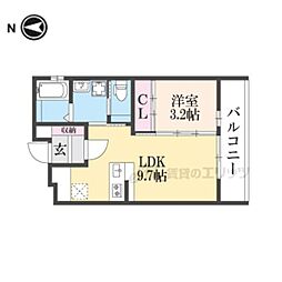 アドバンス京都リエートII 2階1LDKの間取り