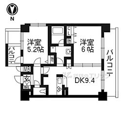 プレサンス京都駅前千都 6階2DKの間取り