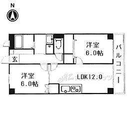 阪急嵐山線 上桂駅 徒歩7分の賃貸マンション 5階2LDKの間取り