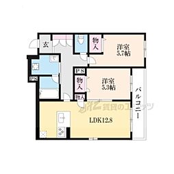 阪急京都本線 東向日駅 徒歩10分の賃貸マンション 3階2LDKの間取り