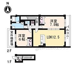 ペルル寺門 2LDKの間取図画像