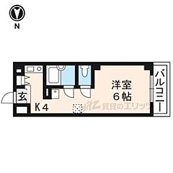 プルミエール五条桂 1Kの間取図画像