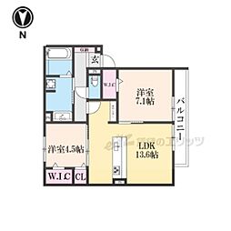 京都市伏見区桃山筑前台町アパート 2LDKの間取図画像
