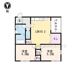 ベルビュー太秦 2LDKの間取図画像