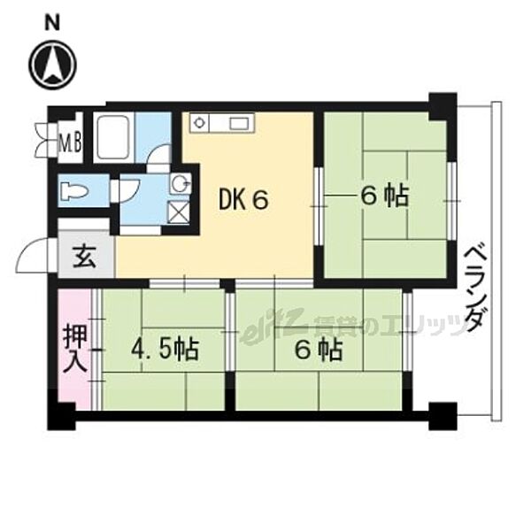 京都府京都市山科区小野鐘付田町(賃貸マンション3DK・2階・46.00㎡)の写真 その2