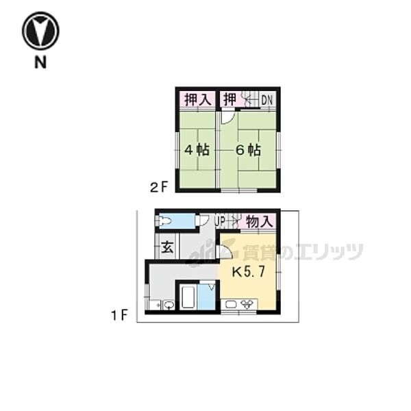 北花山市田町62-2貸家 ｜京都府京都市山科区北花山市田町(賃貸一戸建2DK・1階・47.50㎡)の写真 その2