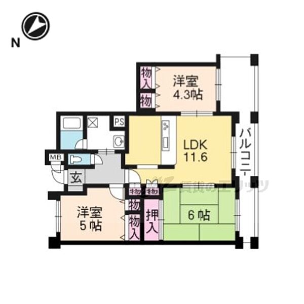 パインフィールド洛南 705｜京都府京都市南区吉祥院御池町(賃貸マンション3LDK・7階・61.04㎡)の写真 その2